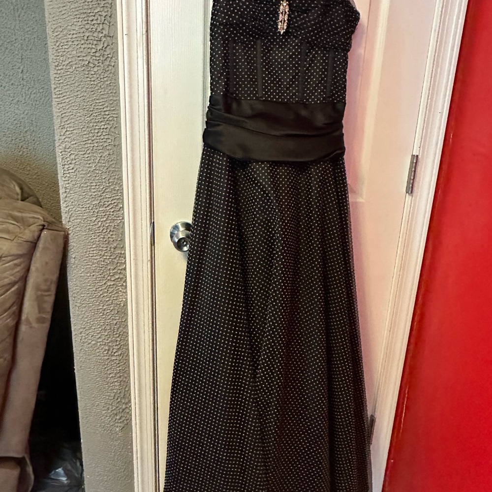 Elegant Black Polka Dot Evening Dress